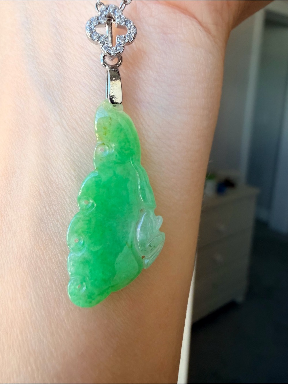 Natural Grade A Burmese Jadeite Carved Butterfly Pendant vibrant green